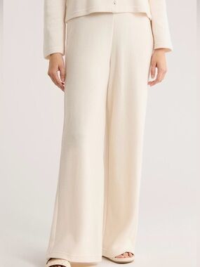 DKNY Cream Wide-Leg High Waist Knit Pants
